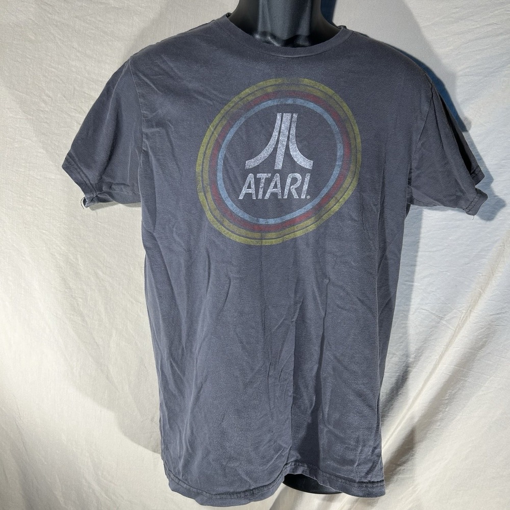 Atari T Shirt Mens M Gray Retro Video Game Logo Distressed Graphic Gamer Tee